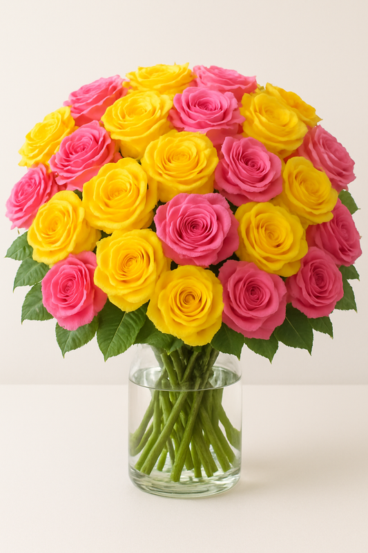 Mixed Pink & Yellow Roses