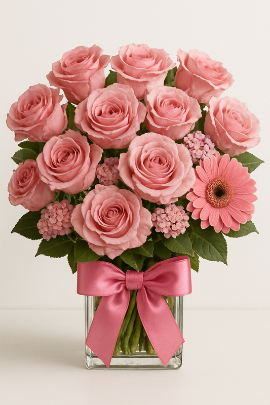 Pink Roses & Gerbera Flower Bouquet