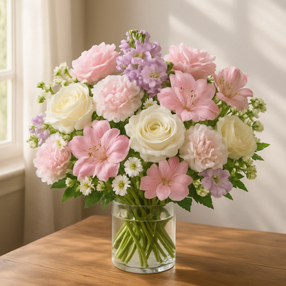 White Rose & Pink Flower Bouquet
