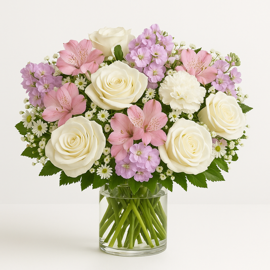 White Rose & Pink Flower Bouquet