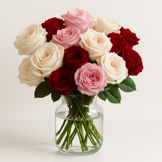 Pinkish Red White Roses Bouquet