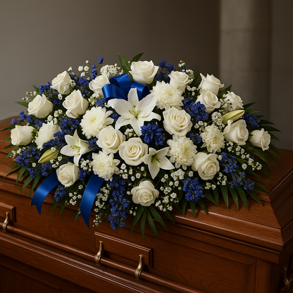 Blue & White Remembrance Casket Spray
