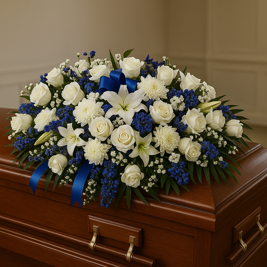 Blue & White Remembrance Casket Spray