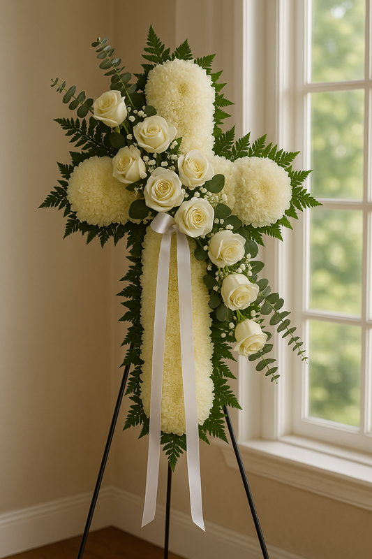 White Rose & Chrysanthemum Cross Tribute