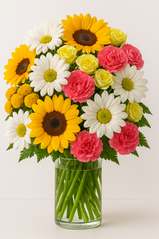 Bright Sunflower, Yellow Rose & Daisy Bouquet