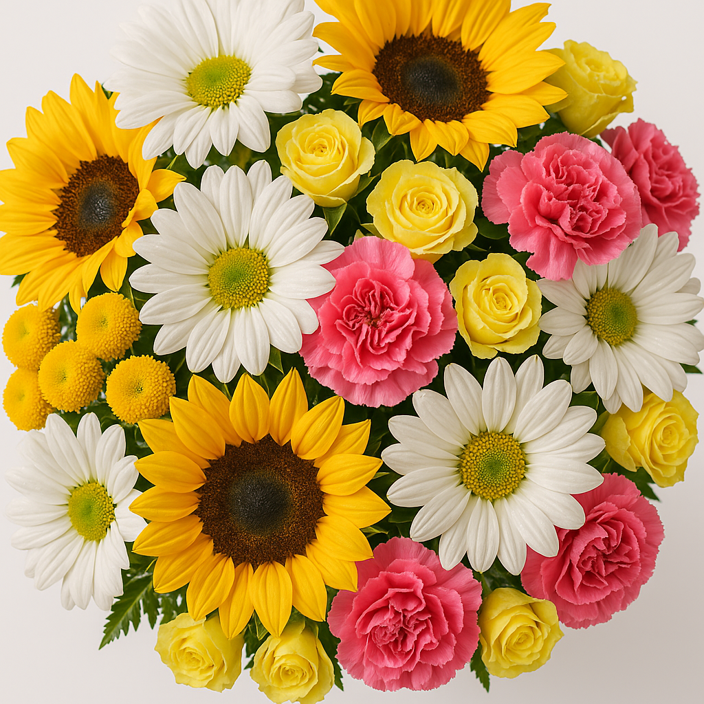 Bright Sunflower, Yellow Rose & Daisy Bouquet