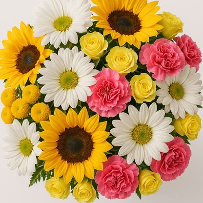 Bright Sunflower, Yellow Rose & Daisy Bouquet