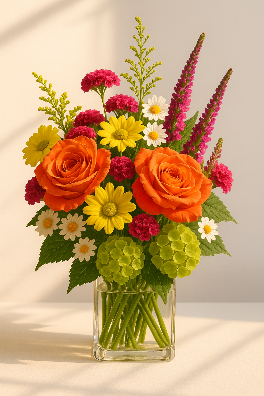 Bright Mixed Flower Bouquet with Orange Roses