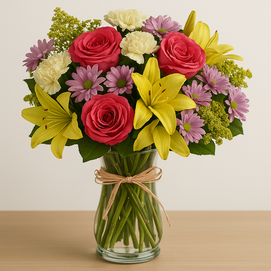 Colorful Mixed Flower Bouquet with Roses & Lilies