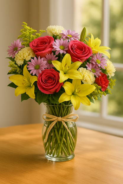 Colorful Mixed Flower Bouquet with Roses & Lilies