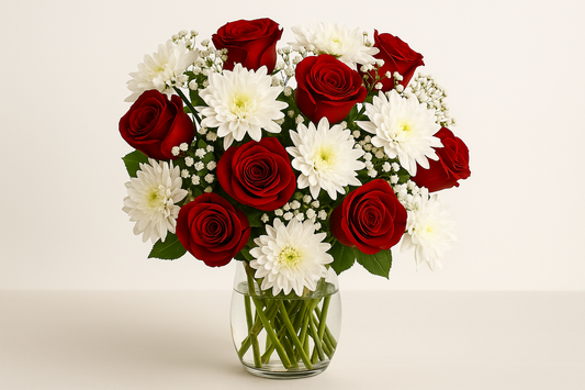 Red Roses & White Chrysanthemums Bouquet