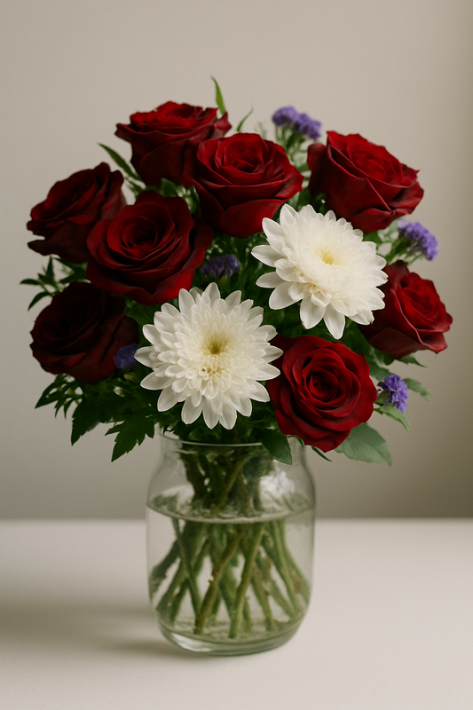 Red Roses & White Chrysanthemums Bouquet