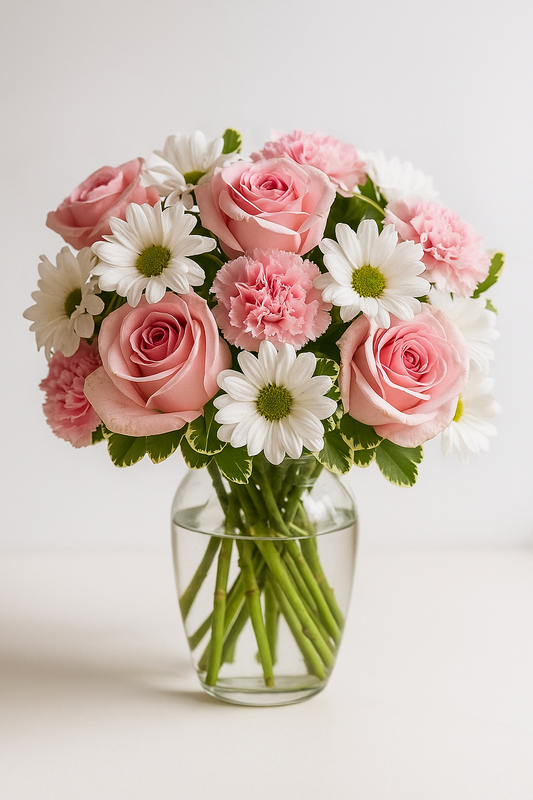 Pink Roses and White Daisy Bouquet