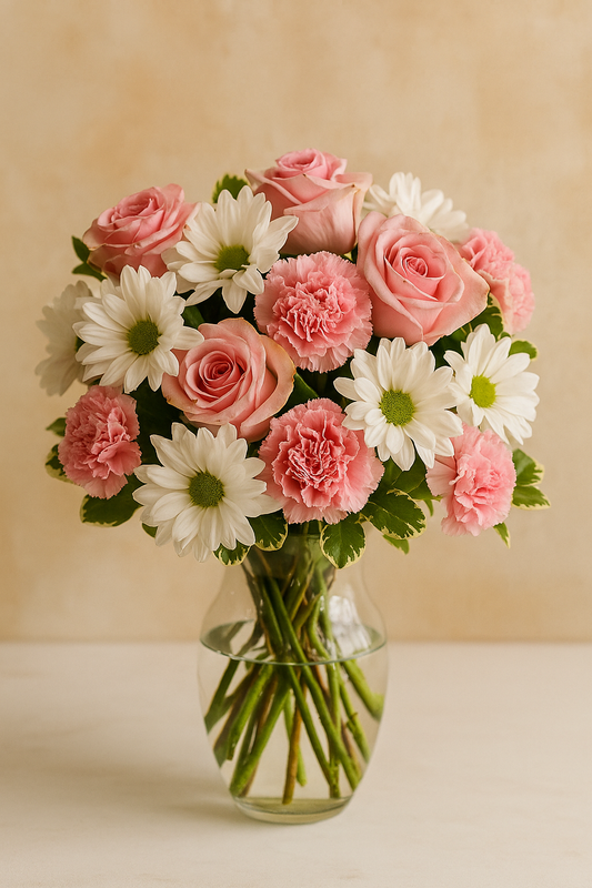 Pink Roses and White Daisy Bouquet