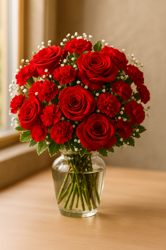 Classic Red Roses and Carnations Bouquet