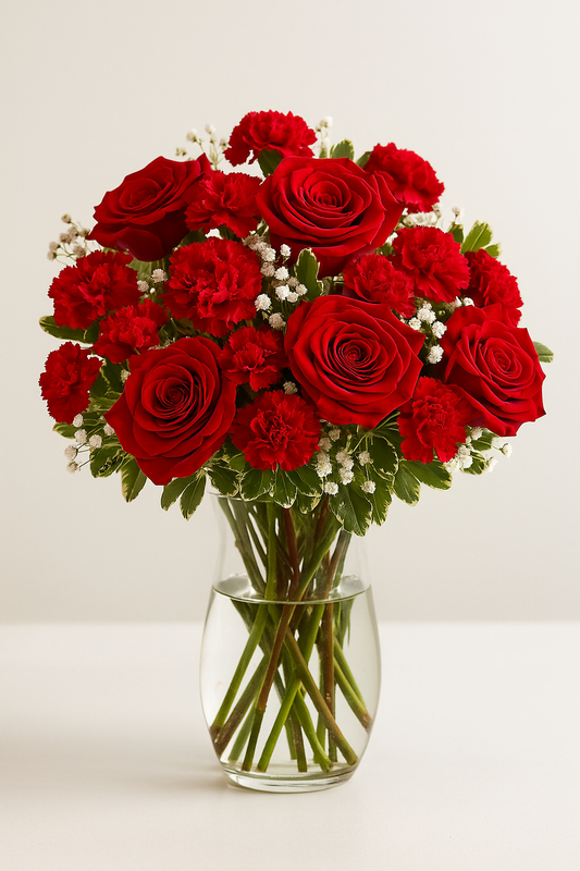 Classic Red Roses and Carnations Bouquet