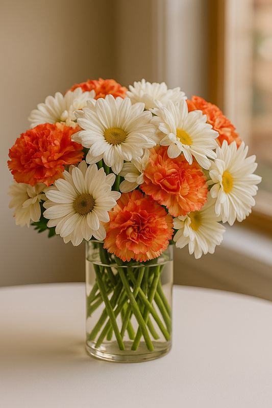 Bright Orange Carnations & White Daisy Bouquet