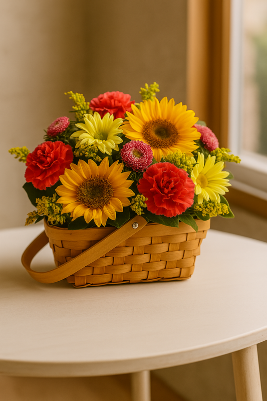 Sunny Sunflower & Peach Rose Basket
