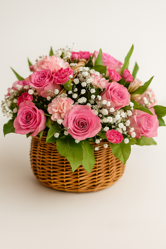 Blushing Pink Rose Basket
