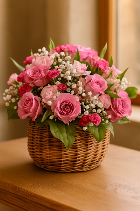 Blushing Pink Rose Basket