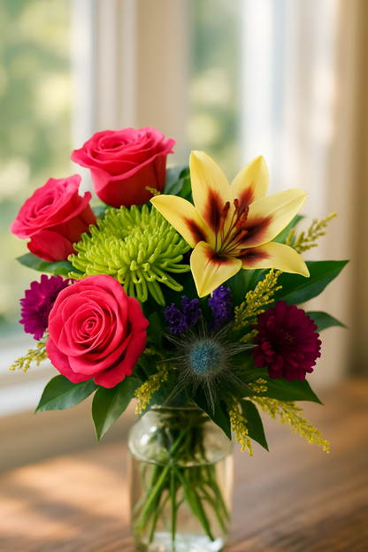 Rose, Lily & Chrysanthemum Flower Bouquet